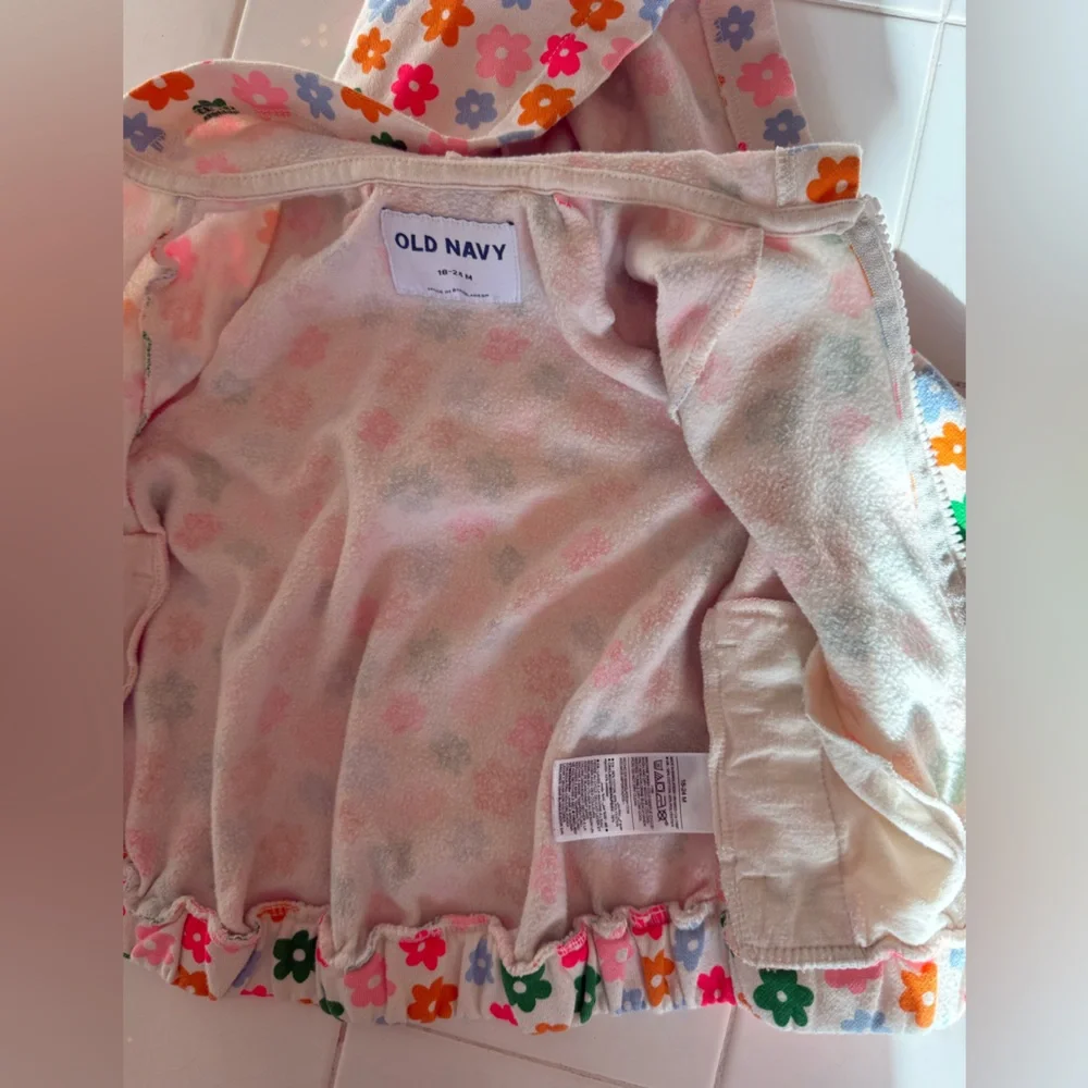 Old Navy Baby Girls Toddler Matching Floral Sweatsuit Set 18-24m Zip Hoodie - Picture 7 of 12